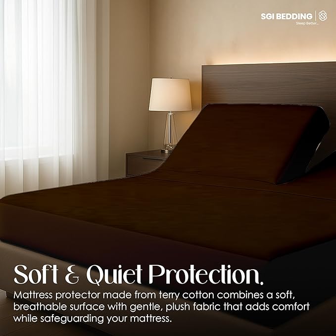 SGI bedding Waterproof Split Top Cal King 72x84 Mattress Protector Pad Cover– 32" Top, 18" Deep Pocket Fitted Style Soft Noiseless & Breathable Bed Cover for Adjustable Head Beds Chocolate