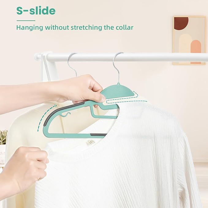 Heavy Duty Plastic Hangers 50 Pack with Non-Slip Design,0.2 Inches Thick,360°Swivel Hook Space Saving Organizer for Bedroom Closet,Shirts,Pants,Strong Enough for Coat(Dusty Blue- S Shaped) - Image 4