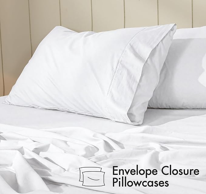 RUVANTI 100% Cotton Sheets – Twin XL Size Percale Bedding, Cooling & Breathable, Durable with a Crisp, Soft & Comfortable Feel, 16" Deep Pocket, 3-Piece Set, Bright White