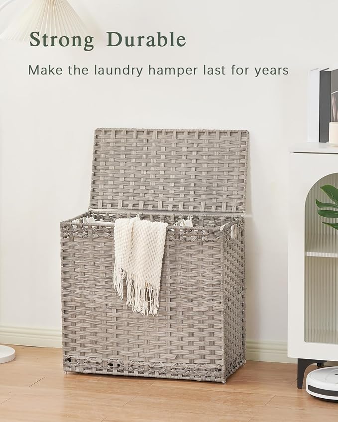 SETVSON Laundry Hamper with Lid Laundry Basket 132 L (35 Gal) Wicker Clothes Hamper, Handwoven Rattan Hamper with Handles and 4 Removable Liner Bags, 6 Mesh Bags for Laundry Bedroom Gray - Image 7