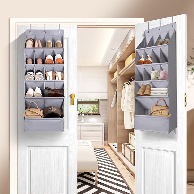 FENTEC 1 Pack Over-the-Door-Shoe-Organizers,Hanging Organizers with Large Pocket Shoe Holder Hanging Shoe Rack for Closet Shoe Organizer for Wall, Over Door Organizer with 15 Pockets Gray - Image 9