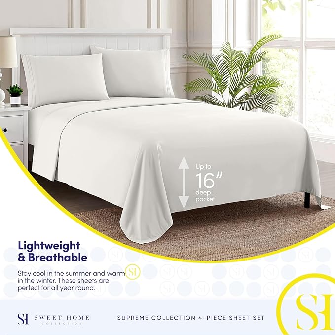 Twin Sheets - Breathable Luxury Sheets with Full Elastic & Secure Corner Straps Built In - 1800 Supreme Collection Extra Soft Deep Pocket Bedding Set, Sheet Set, Twin, Ivory