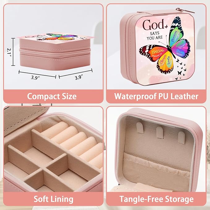 GAOLZIUY Christian Gifts for Women Girls, Inspirational Religious Birthday Gifts Butterfly Travel Jewelry Box, Spiritual Catholic Faith Prayer Gift for Friends, Mom, Sister - Image 4