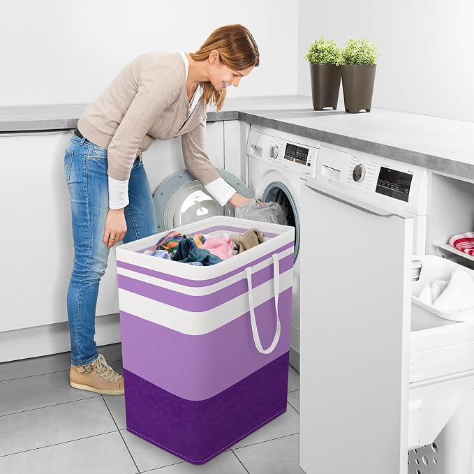 StorageRight Large Collapsible Laundry Basket Hamper with Easy Carry Handles，Freestanding Clothes Hampers for Laundry, Bedroom, Dorm, Towels, Toys, 100L, Purple - Image 6