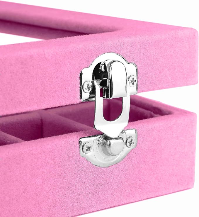 Jewelry Box Rings Organizer Tray 7 Slots Velvet Earring Storage Box With Transparent Lid Jewelry Display Case for Women (Light Pink) - Image 4