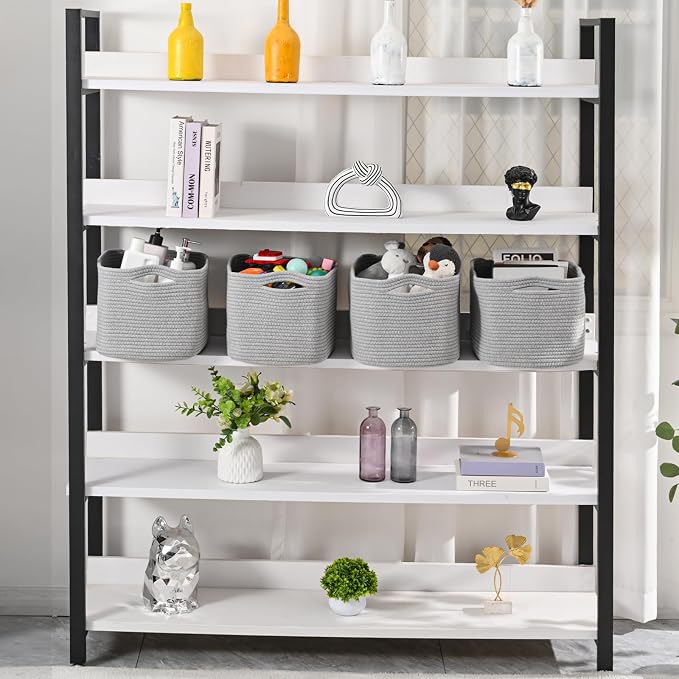 ICERZCZ Storage Baskets for Organizing & Shelves, Woven Cotton Rope Organization Bins for Dog Toys, Clothes, Books, Nursery Organizer, 15" Lx11 Wx9.5 H, (4 Packs) Grey - Image 2