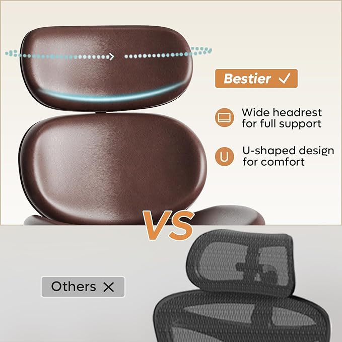 Bestier Swivel Modern Chair with Ottoman No Wheels, PU Criss Cross Reading Chair with Extended Headrest & Adjustable Seat, Modern Armless Ergonomic Chair for Living Room, Dark Brown