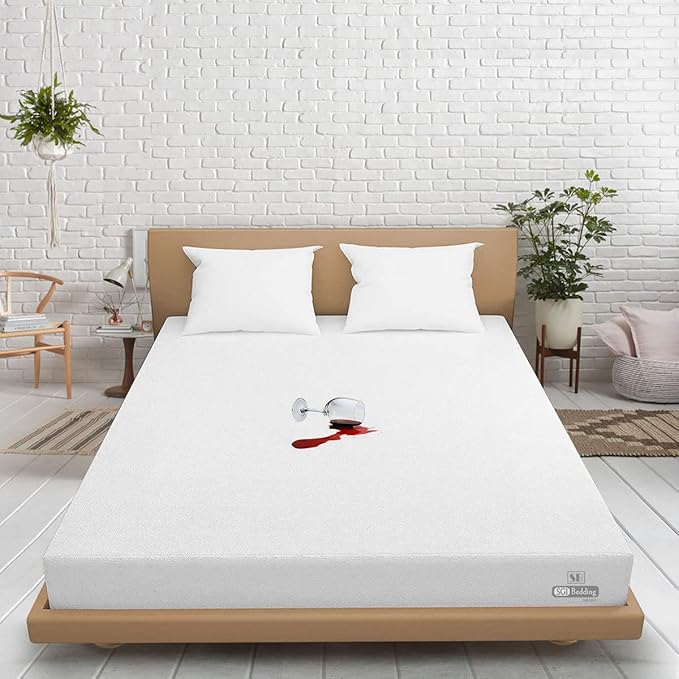 SGI bedding Waterproof 66X80 Olympic/Queen Mattress Protector – 15" Deep Pocket, Soft Noiseless & Breathable Fitted Style Bed Cover, Skin- Friendly Protection Against Moisture Spills & Stains – White