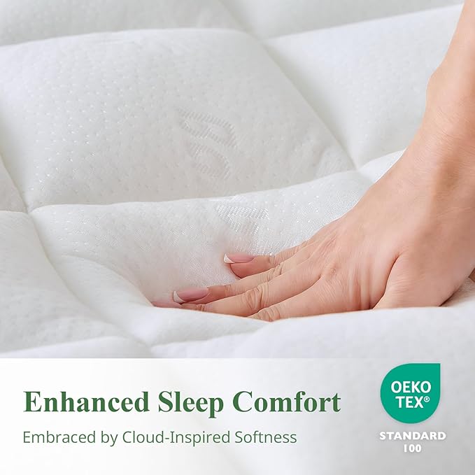 Twin XL Mattress Topper, Viscose Derived from Bamboo Thick Pillow Top Mattress Pad with Deep Pocket, Naturally Cooling for Hot Sleepers, Soft for Back Pain Relief, White