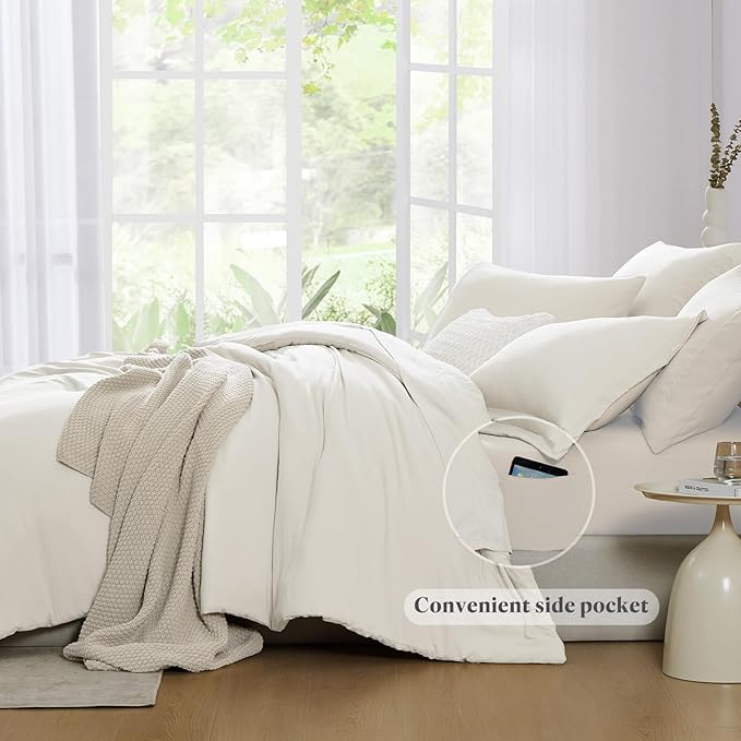 WRENSONGE Full Size Comforter Set- 7 Pieces White Bed in a Bag Full Size Comforter with Fitted Sheet, Flat Sheet, 2 Pillow Shams, 2 Pillowcases, Warm Bedding Sets for All Season