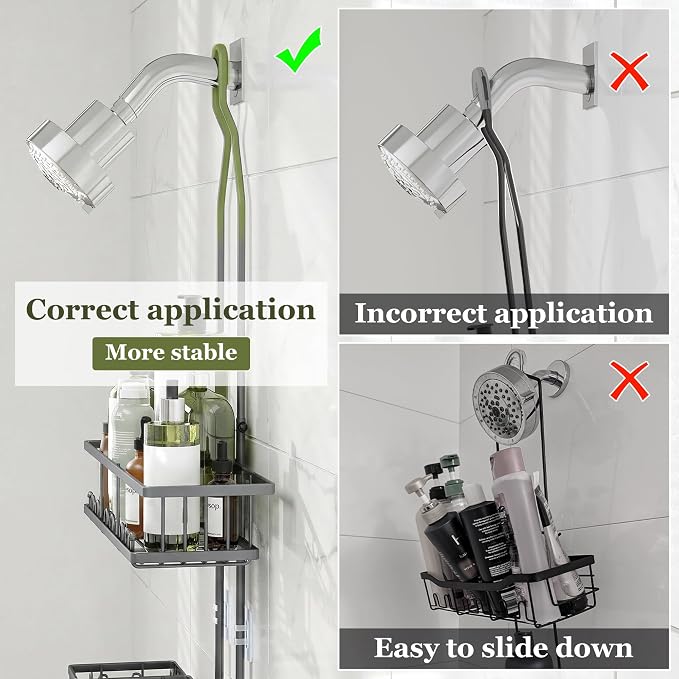 Skyapex Shower Caddy Hanging: Adjustable Height Organizer for Over Showerhead - Rustproof Shower Shelves with Hooks & 2 Soap Holders - Image 6