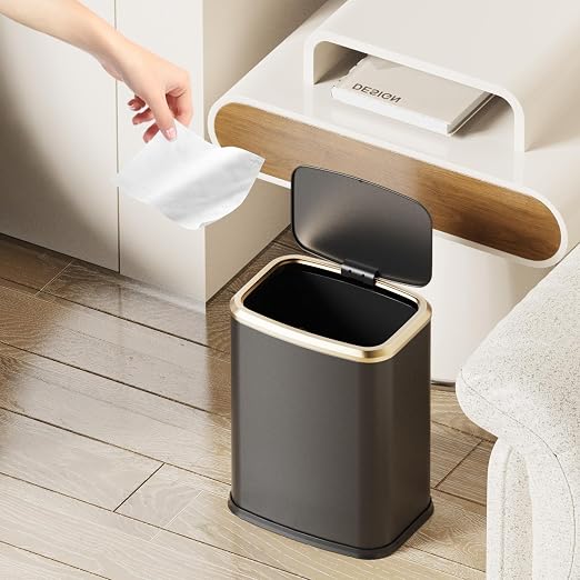 2.1 Gallon Bathroom Trash Can with Lid Press Top, 8 Liter Stainless Steel Garbage Can with Press Type Lid, Slim Trash Bin Waste Basket for Toilet, Office, Bedroom, Living Room (Black) - Image 2