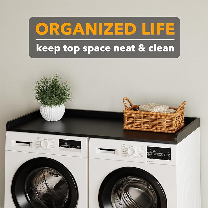 SpaceAid Washer Dryer Countertop, Laundry Wood Shelf Topper with Edge, 54" Width x 27.5" Depth Cover Guard Organizer for Washer and Dryer Laundry Hamper Counter Storage Organization (Black) - Image 5