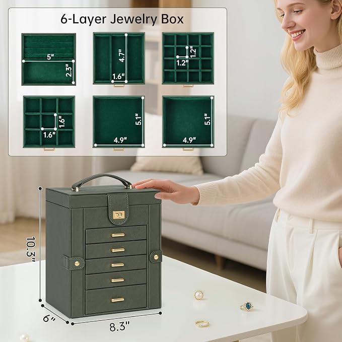AKOZLIN Jewelry Box Organizer Functional Leather Jewelry Storage Case for Women Girls Ring Necklace Earring Bracelet Holder Organizer with Mirror - Image 3