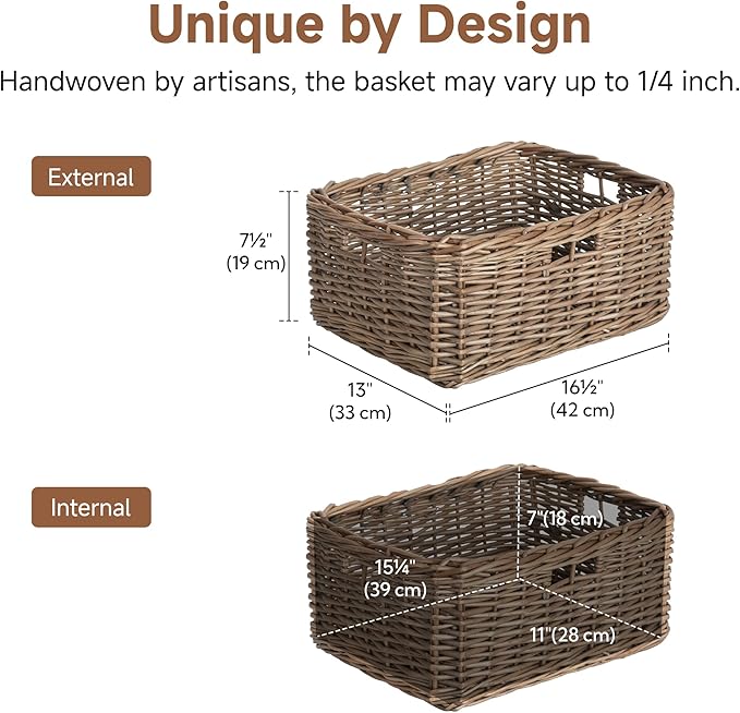 StorageWorks Pantry Baskets, Willow Storage Baskets for Organizing, Shelves, Pantry Organizers and Storage, Brown, 16 ½"L x 13"W x 7 ½"H - Image 2