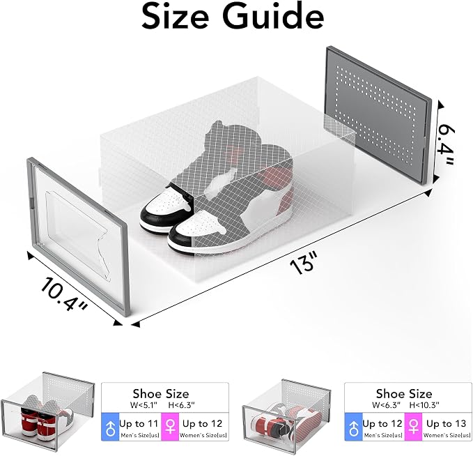 Foluck X-Large Shoe Storage Box, 15 Pack Clear Plastic Stackable Shoe Organizer for Closet, Interlocking Design Shoe Container Bins for Sneakers, Foldable Shoe Rack with Lids, Gray - Image 2