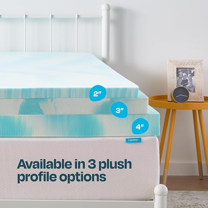 Linenspa 4 Inch Swirl Gel Memory Foam Mattress Topper, King Size – Cooling Gel Infused, Ventilation Holes – Pressure Relieving Bed Topper – CertiPUR Certified