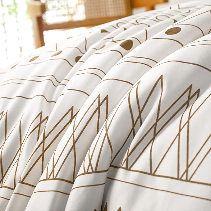 WONGS BEDDING 7 Pieces Brown Comforter Set King Size,Boho Bed in a Bag Geometric Stripe Comforter Reversible Soft Microfiber Bedding Set with Pillowcases & Shams,Flat Sheet,Fitted Sheet