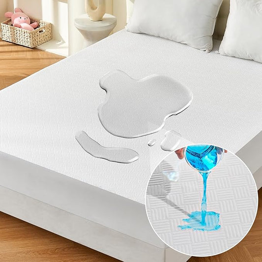 100% Waterproof Queen Mattress Protector, Breathable Cooling 3D Air Fabric Cover Soft Noiseless Bed Cover Machine Washable, Smooth Soft Mattress Cover with Deep Pocket Up to 18'' (White, 60'' X 80'')