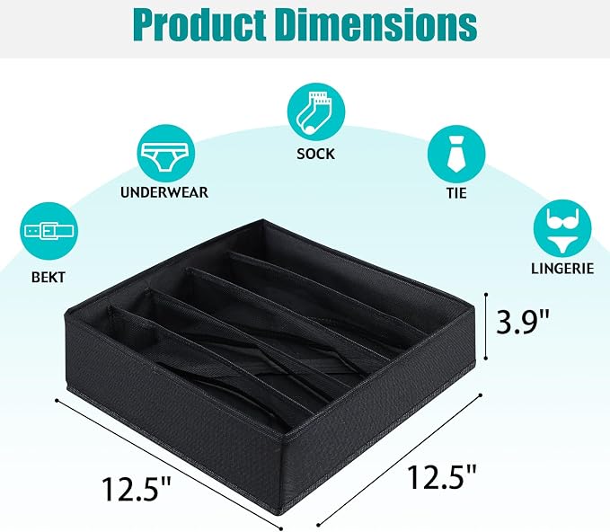 Drawer under Cabinet Clothes Organizer 5 Cell Foldable Storage Cubes Underwear Drawer Organizer Dividers Storage Boxes for Bra, Underwear（Black） - Image 2
