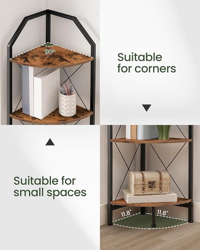 CHOEZON 6-Tier Corner Shelf, Industrial Corner Bookshelf, 71.2" Corner Storage Stand, Plant Stand Display Shelf, Corner Bookcase for Bedroom, Living Room, Home Office, Rustic Brown and Black TCJ11BF - Image 3