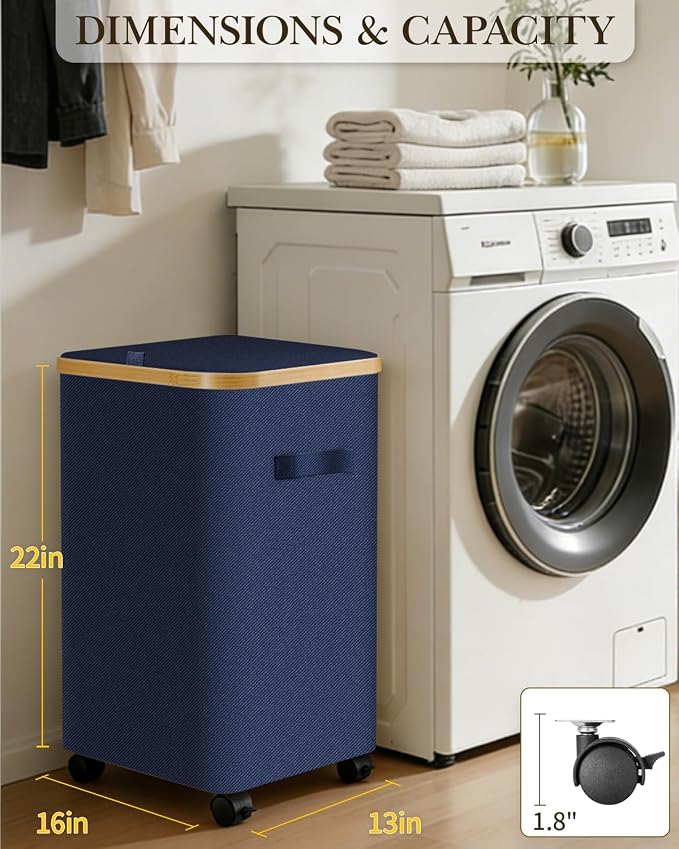 Laundry Hamper with Wheels, 75L Large Clothes Hamper with Removable Inner Bag, Collapsible Dirty Clothes Basket for Dorm, Rolling Dirty Clothes Basket for, Bedroom, Bathroom, Laundry Room - Image 2
