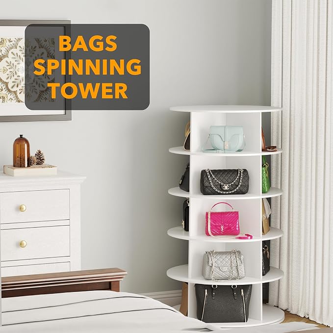 SpaceAid 5 Tier Rotating Shoe Rack Tower, Spinning Shoe Display Lazy Susan, Revolving 360 Shoe Rack Storage Round Carousel, Vertical Handbag Rotate Shoes Closet Organization (5-Tier White) - Image 5