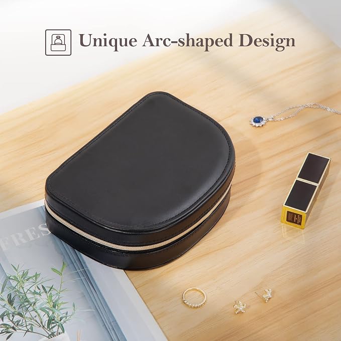 ProCase Travel Size Jewelry Box, Medium Portable Seashell-Shaped Jewelry Case, 2 Layer Jewelry Organizer in PU Leather for Women -Black - Image 5