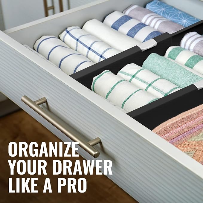 RAPTUROUS Adjustable Drawer Dividers 8 Pack, 4” High, 11-17” Long, Dresser Drawer Organizer for Bedroom, Closet, Kitchen, Nursery, Office, Strong Hold, Soft Foam Edges, Black - Image 3