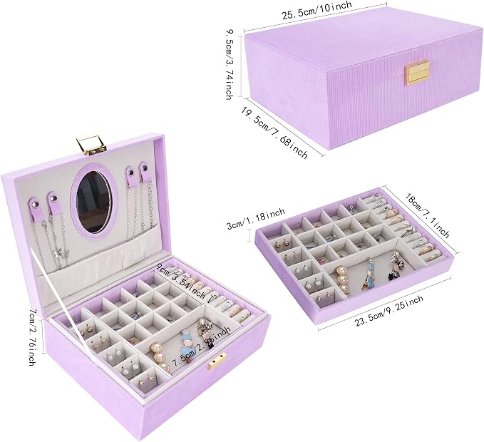Dajasan Girl's Jewelry Box, Jewelry Organizer Box with Mirror, Velvet Jewelry Box for Little Girls Kids, Jewelry Gift Box for Christmas, Birthday, New Year (Purple) - Image 2