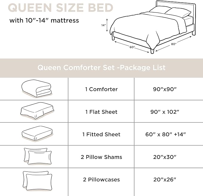Andency Beige Queen Comforter Set - 7 Pieces Cream Bed in a Bag Queen Bedding Comforter Sets, Summer Solid Soft Lightweight Comforter with Fitted Sheets, Flat Sheets, Pillowcases & Shams
