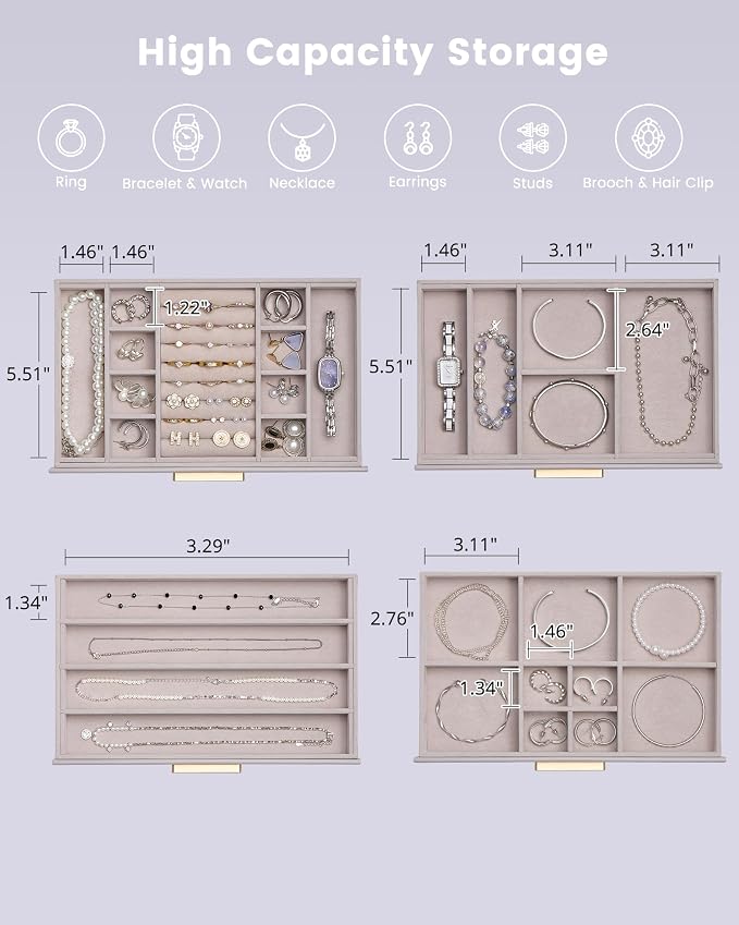 Lolalet Jewelry Box Organizer, 4-Layer Jewelry Organizers and Storage Case with Glass Lid, Ring Earring Bracelet Necklace Holder Organizer, Birthday Valentine Gifts for Women Girls -4Layer, HazePurple - Image 6