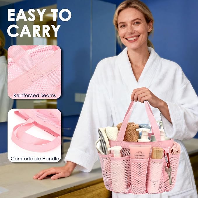 GYEUKHAM Large Mesh Shower Caddy Portable with 8-Pocket for College Dorm Room Essentials,Quick-Dry Handing Shower Basket Tote Bag for Toiletry, Bathroom,Beach,Camp,Gym,Pink - Image 5