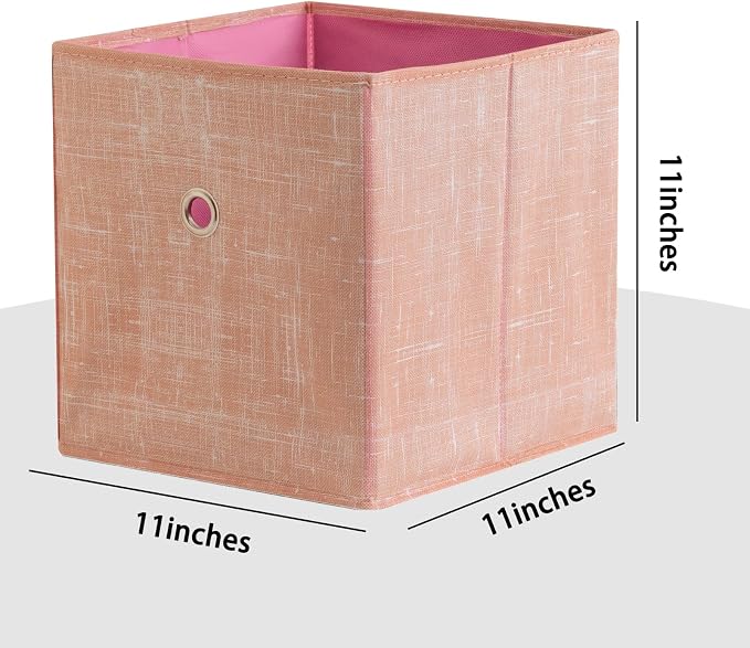 Foldable Storage Cubes Bins ,11 Inch Cloth Storage Cube Fabric Storage Box Cubes Organizer Baskets with Handles for Home Organizer Set of 6 (Cowboy Pink) - Image 2