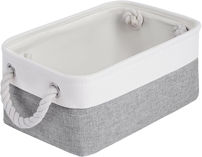 Storage Baskets for Shelves 11.8x7.9x5.2 Inch, Foldable Fabric Storage Bins with Handles, Small Storage Baskets for Organizing Closet, Office, Home Organization (1-Pack, White&Gray) by VQRTEXAStorageBasket