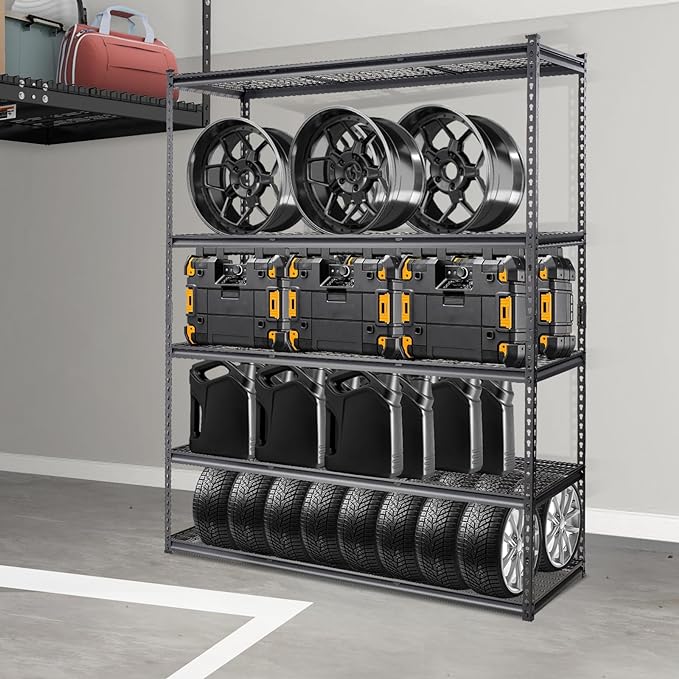 VEVOR Storage Shelving Unit, 5-Tier Adjustable, 2000 lbs Capacity, Heavy Duty Garage Shelves Metal Organizer Wire Rack, Black, 60" L x 24" W x 78" H for Kitchen Pantry Basement Bathroom Laundry Closet - Image 2