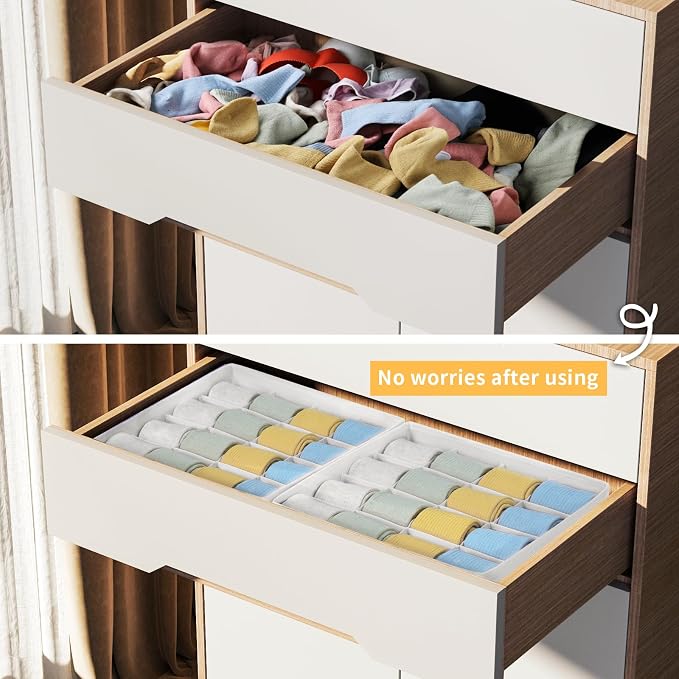 Joyoldelf Sock Drawer Organizer Divider, 16-Cell Underwear Organizers and Storage Fabric Drawer Organizer for Socks, Lingerie, Handkerchiefs, Ties Black, 2 Packs (White) - Image 7