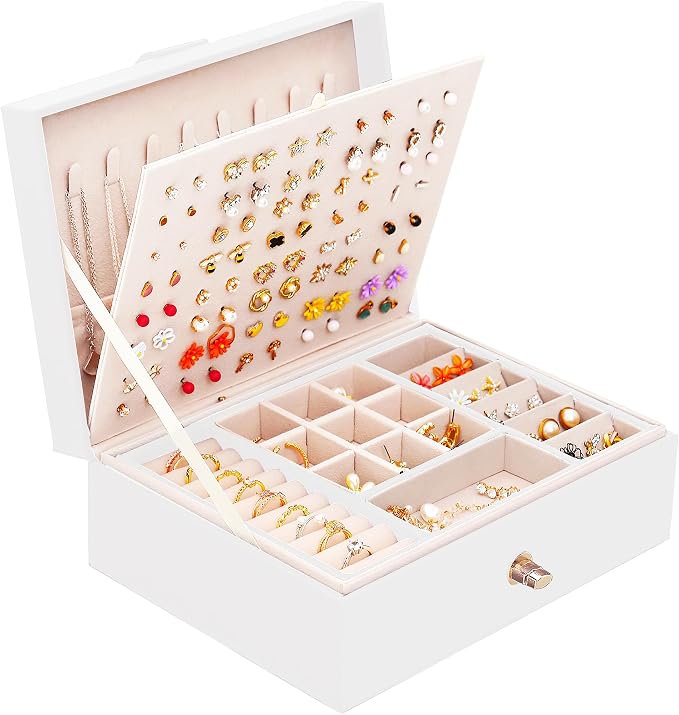 QBestry Girls Jewelry Box for Earrings Jewelry Organizer Box Teen Girls Earrings Organizer Jewelry Box Earring Holder Organizer Stud Earring Box for Girls Womens Jewelry Case Organizer White by QBestry