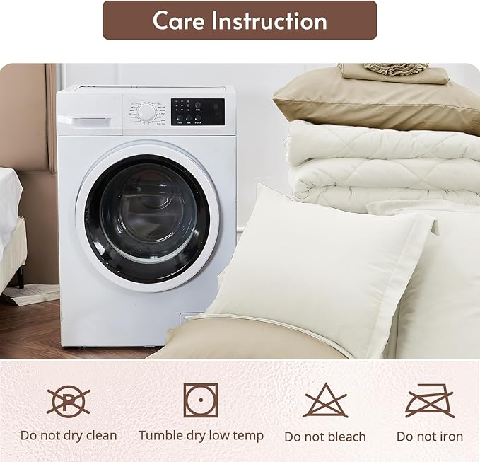 MUXHOMO 5 Pieces Twin Comforter Set, Reversible Bed in a Bag Twin Size, All Season Bedding Set with Comforter, Flat Sheet, Fitted Sheet, Pillowcases & Shams, Ivory & Khaki