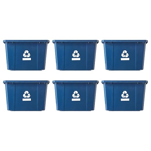 Gracious Living Medium Curbside Blue Box, Plastic 17 Gallon/64 Litre Home Trash Can Refuse and Recycling Bin Container with Built-in Handles (6 Pack) by GraciousLiving