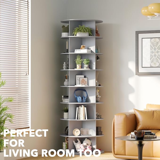 SpaceAid 8 Tier Rotating Shoe Rack Tower, Spinning Shoe Display Lazy Susan, Revolving 360 Shoe Rack Storage Round Carousel, Vertical Handbag Rotate Shoes Closet Organization (8-Tier Gray) - Image 6