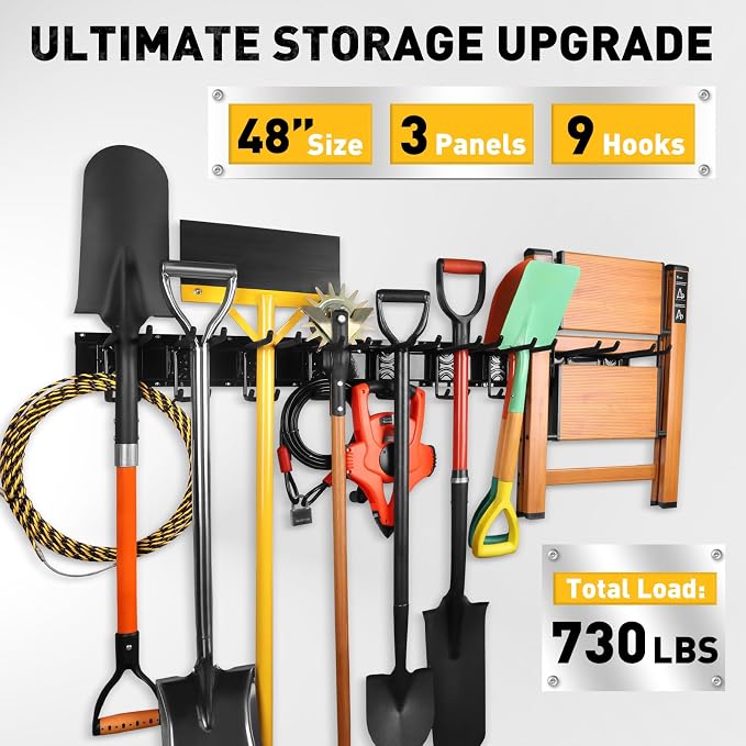 ELEAD 9-Pairs Heavy Duty Garage Tool Organizer Wall Mount Hooks, 48 Inches 730 lbs Garden Tool Organizer with Adjustable Hooks, Yard Tools Organizers for Garden, Yard, and Shed - Image 6