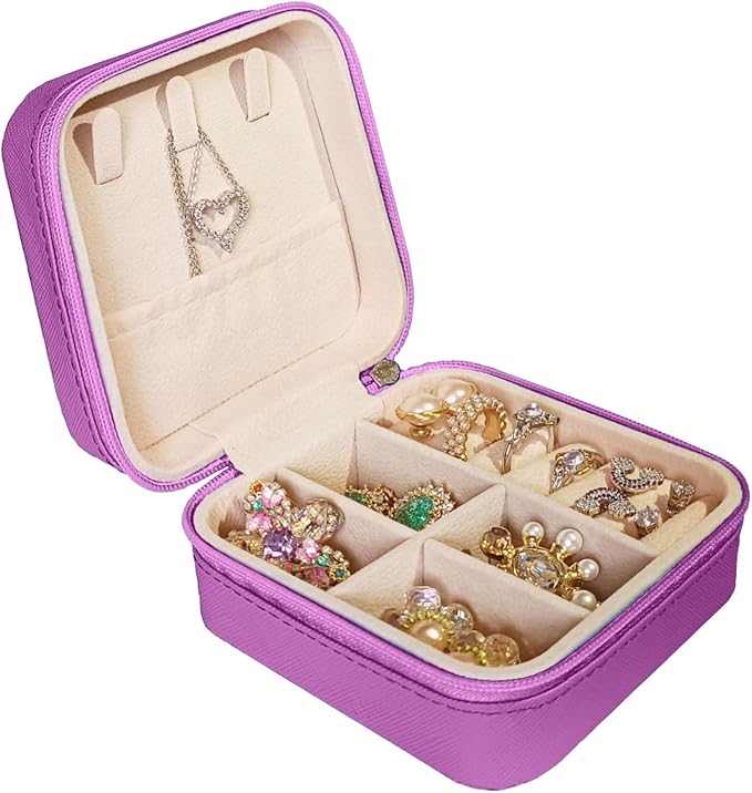 Small Travel Jewelry Box, Portable Mini Jewelry Leather Box Jewelry Ring Organizer Case Storage Holder Gift Boxes for Girls Women, Lilac purple by Jemjosh
