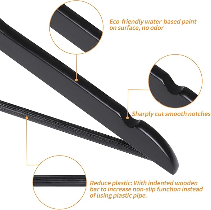 Amazon Basics Wood Suit Clothes Hangers for Closet Organizer, Black, 30-Pack - Image 3