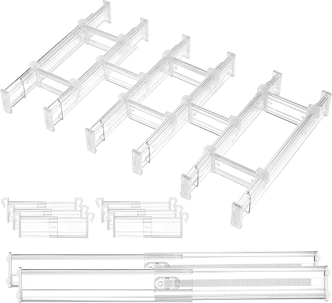 Vtopmart 2.36” Drawer Dividers with Expandable Inserts, 12.8"-22.3" Adjustable Kitchen Drawer Organizer, Clear Plastic Organizer Separator for Flatware, Utensil, Cutlery, 8 Dividers with 14 Inserts by Vtopmart