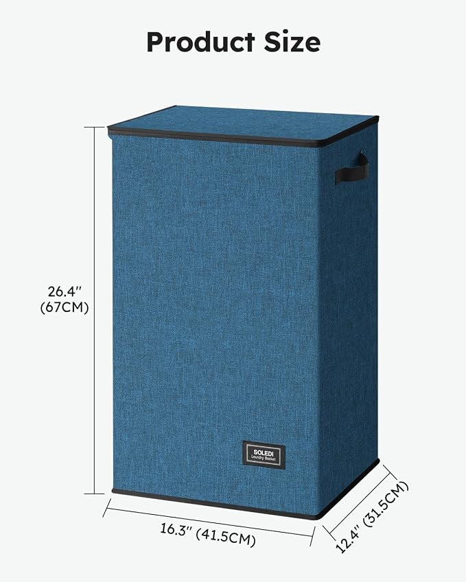 SOLEDI Laundry Hamper with Lid 90L Large & Tall Collapsible Laundry Basket, Clothes Hamper with Bag Removable Easy to Carry, Dirty Hampers for Bedroom, Bathroom, Dorm, College, Blue - Image 9
