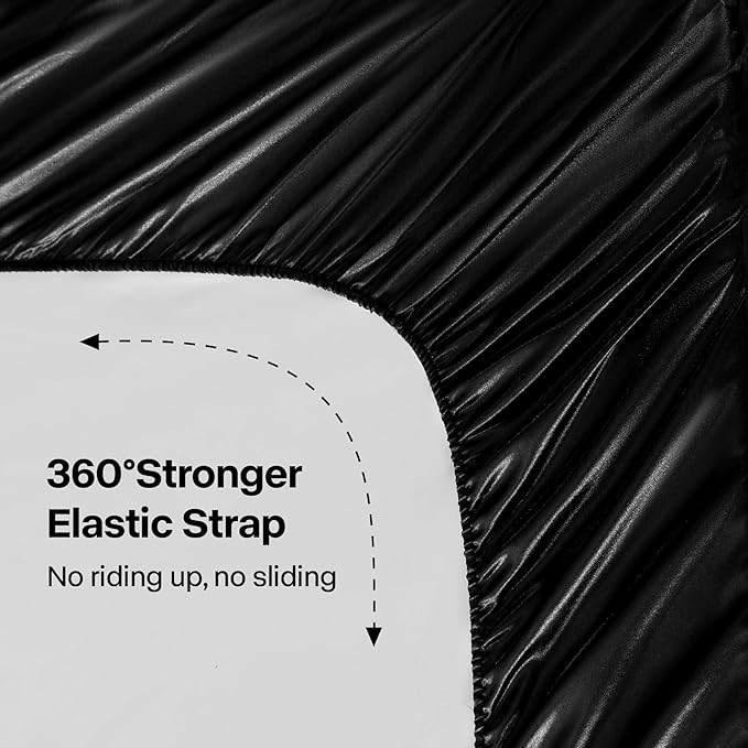 BEDELITE California King Sheets Set, Luxury Soft Black Satin Sheets for Hair and Skin, Similar to Silk Bed Sheets Set 4 Pieces with 1 Deep Pocket Fitted Sheet, 1 Flat Sheet, and 2 Pillowcases