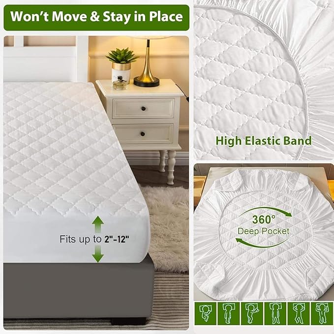 Bedding Waterproof Mattress Protectors with Deep Pocket Fitted Up to 13 inches, Washable Mattress Cover Topper Comfortable Soft Noiseless for Dorm,Home, Hotel (Gray, King)