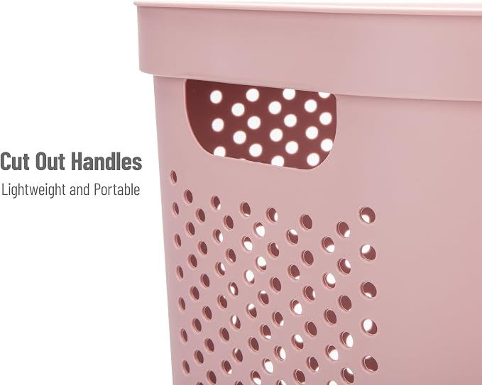Mind Reader Slim Laundry Hamper with Lid, 60L Clothes Basket, Ventilated Plastic, Pink - Image 4