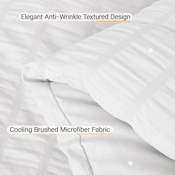 MUXHOMO 7 Pieces Queen Comforter Set, Seersucker Bed in a Bag Queen Size, All Season Luxury Bedding Set with Comforter, Flat Sheet, Fitted Sheet, Pillowcases & Shams, White